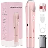 Bikini Trimmer for Women, 2 in 1 Electric Razors for Women, Rechargeable Cordless & Painless Hair Removal, Ultra Low Silent, Easy Cleaning, IPX7 Waterproof Bikini Shaver for Sensitive Skin (Pink)