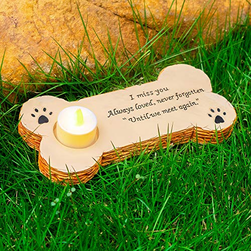 Gwnuqpa Pet Memorial Stone for Dog with 3 Pack Flameless Led Lights Candles for in Memory of Dog Rainbow Bridge Keepsake, Loss of Dog Gifts,Grave Marker for Outdoor Tombstone Or Indoor Display
