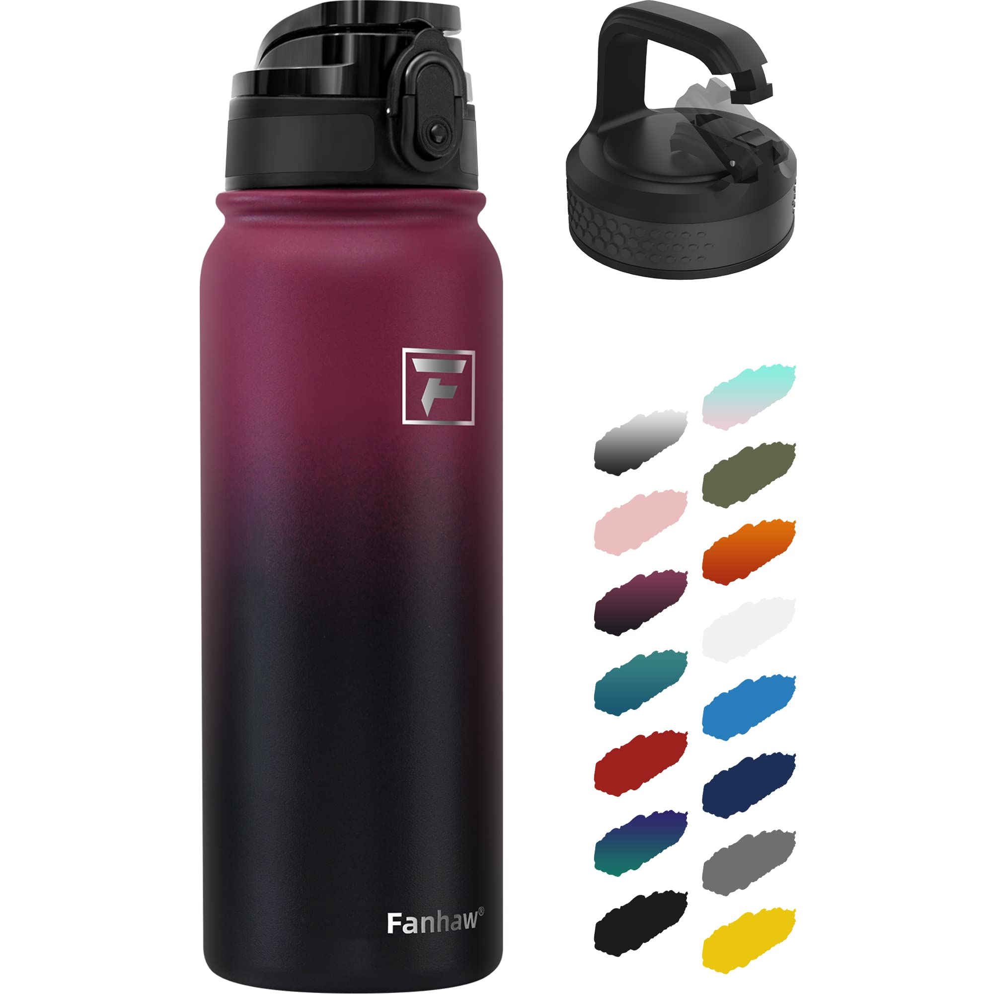Fanhaw 600 ml Insulated Stainless Steel Water Bottle with 2 Lids (Chug Lid& Carabiner Lid) - For Kids, Women, Men | Leak & Sweat Proof with Anti-Dust Lid (Red Black)