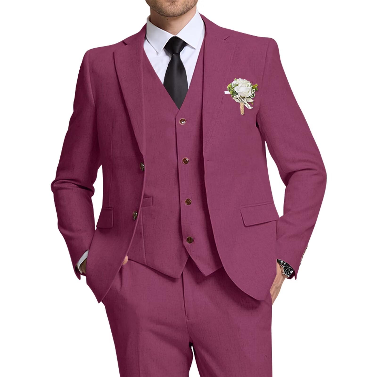 High-End Suits Men Linen Suits 3 Piece Summer Beach