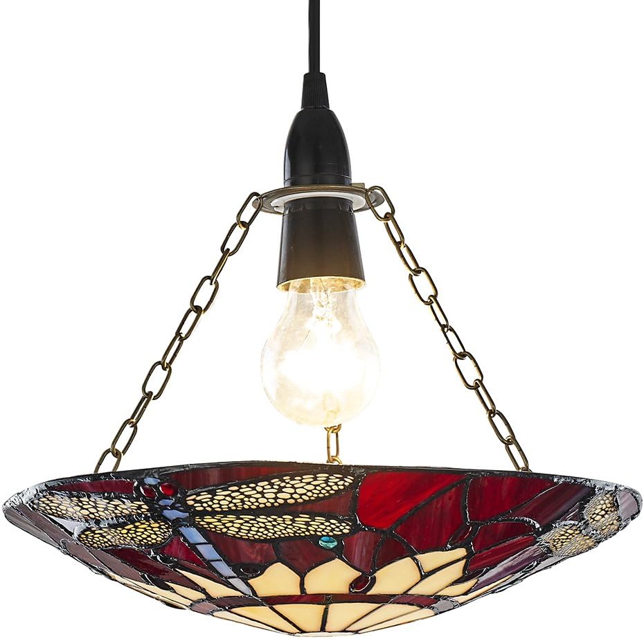 Traditional Red Dragonfly Tiffany Glass Easy Fit Pendant Shade by Happy Homewares - Image 4