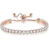 Tennis Bracelets, Tennis Bracelets for Women (Silver/Rose Glod/Green) | Made of 14K white gold, green cubic zircon, adjustable specifications, Valentine's Day gifts, classic tennis design, sturdy