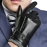 Mens Luxury Touchscreen Italian Nappa Genuine Leather Winter Warm Gloves for Texting Driving Cashmere Lining Blend Cuff