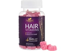 NATURE'S CHOICE Hair Vitamins Gummies with Biotin 5000 mcg Vitamin E & C Support Hair Growth Gummy, Premium Vegetarian Non-GMO, for Stronger, Beautiful Hair, Skin & Nails, Biotin Gummies Supplement - 60 Gummy Bears