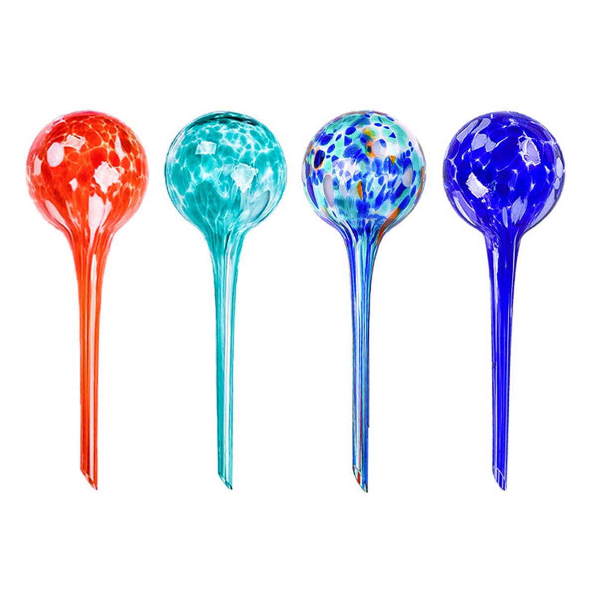 Sarini 4 Pcs Plant Watering Globes Stakes,Self Watering Feeding System,Hand-Blown Colorful Glass Plant Watering Devices,Automatic Waterers Aqua Ball Drip Feeders