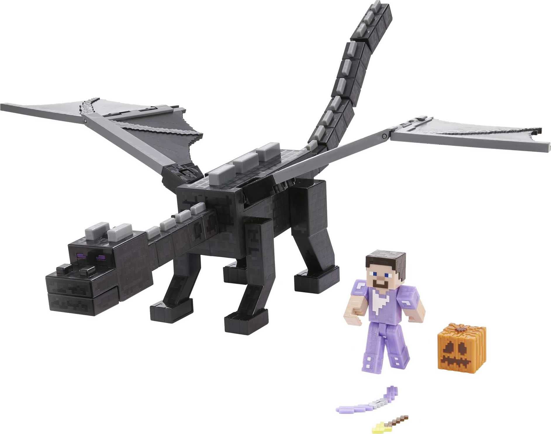 Minecraft Ultimate Ender Dragon Figure, 20 Inch Mist-Breathing Creature, 3.25 Inch Colour-Change Steve Figure, Battle Accessory, Gift for 6 Years+, GYR76