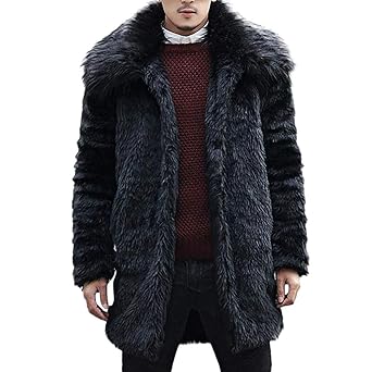 Celucke Mantel Herren Kunstfell Jacke Winter Pelzkragen,Männer Pelzmantel Felljacke Kunstpelz Lange Jacke Faux Fur