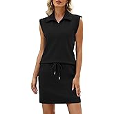 Casly Lamiit 2 Piece Skirt Sets for Women Summer Half Zip Travel Outfits Cap Sleeve Lapel Tops Matching Tennis Skirt
