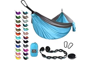Gold Armour Camping Hammock - XL Double Hammock Portable Hammock Camping Accessories Gear for Outdoor Indoor with Tree Straps, USA Based Brand (Sky Blue and Gray)