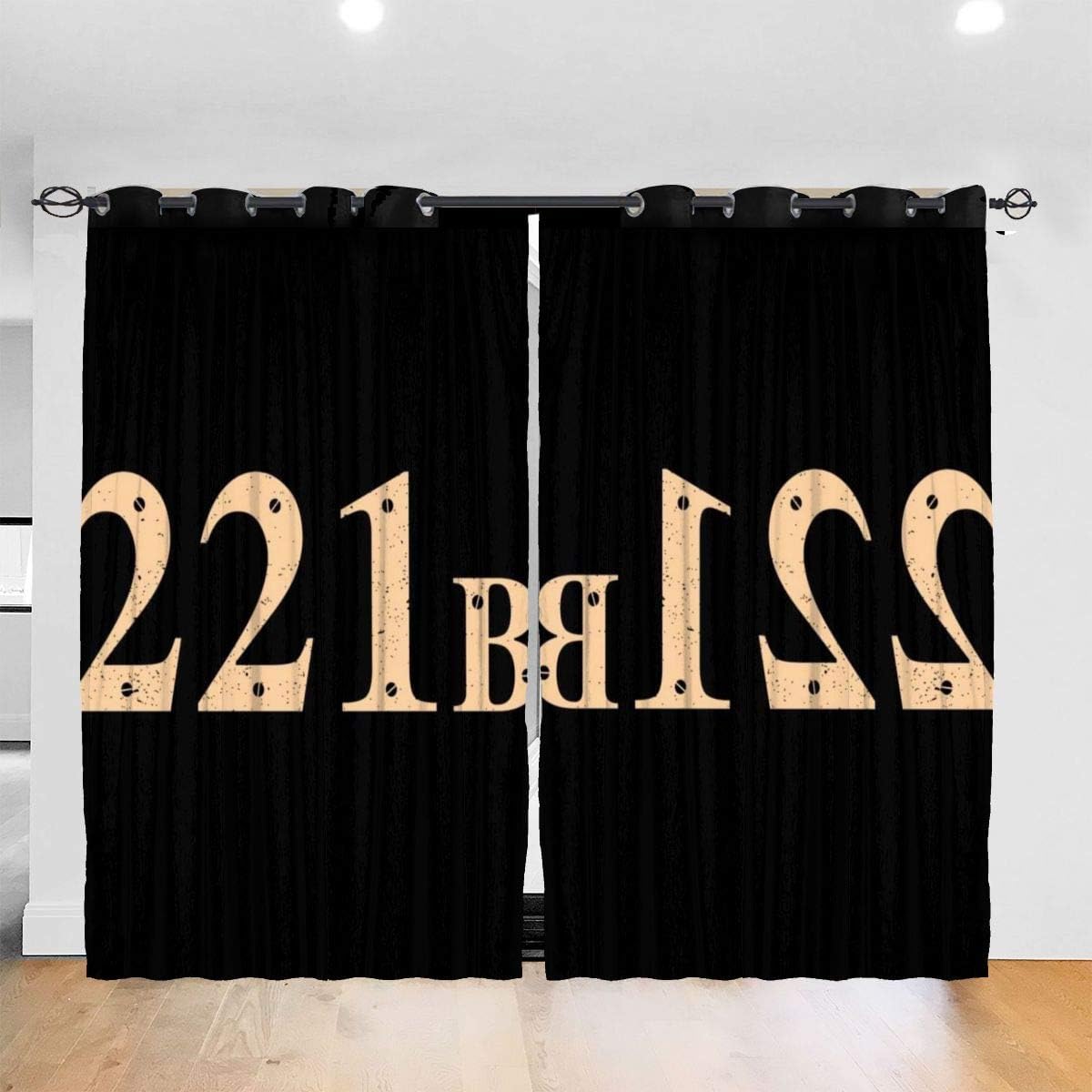 FDASLJ Customized Blackout Window Curtains 221B Baker Street Sherlock Holmes Address Grommet Thermal Insulated Room Darkening Drape for Bedroom Living Room 52 X 72 Inch, 2 Panels