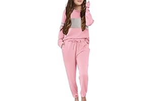 Arshiner Girls' Clothing Sets Sweatsuits Long Sleeve Color Block Pullover Sweatshirts and Lounge Pants with Pocket