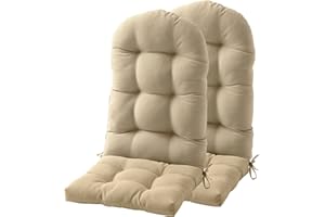 FILUXE Adirondack & Rocking Chair Cushion, High Back Patio Cushions - Waterproof Solid Tufted Pillow, Indoor/Outdoor Pads with Ties, Fade-Resistant & Seasonal All Weather Replacement (Khaki, 2)