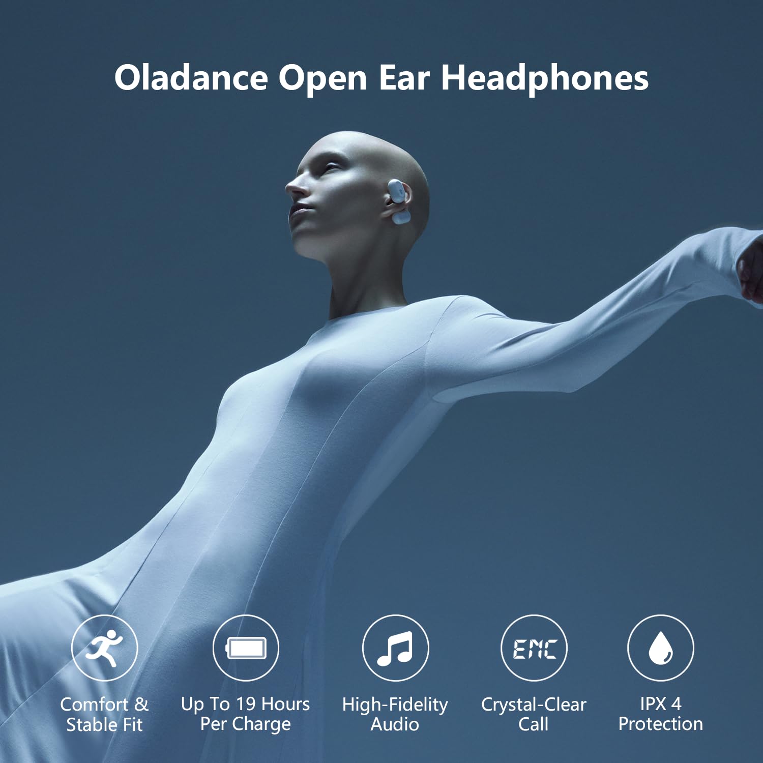 Oladance OWS1 Open Ear Headphones, Wireless Bluetooth 5.2 Headphones Air Conduction, Up to 16 Hours Battery Life with Carry Case, High Sound Quality with Dual 16.5mm Drivers Cloud White