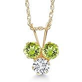 Gem Stone King 14K Yellow Gold Green Peridot and White Lab Grown Diamond 3-Stone Pendant Necklace For Women (0.34 Cttw, Gemstone August Birthstone, Round 3MM, 18 Inch Chain)
