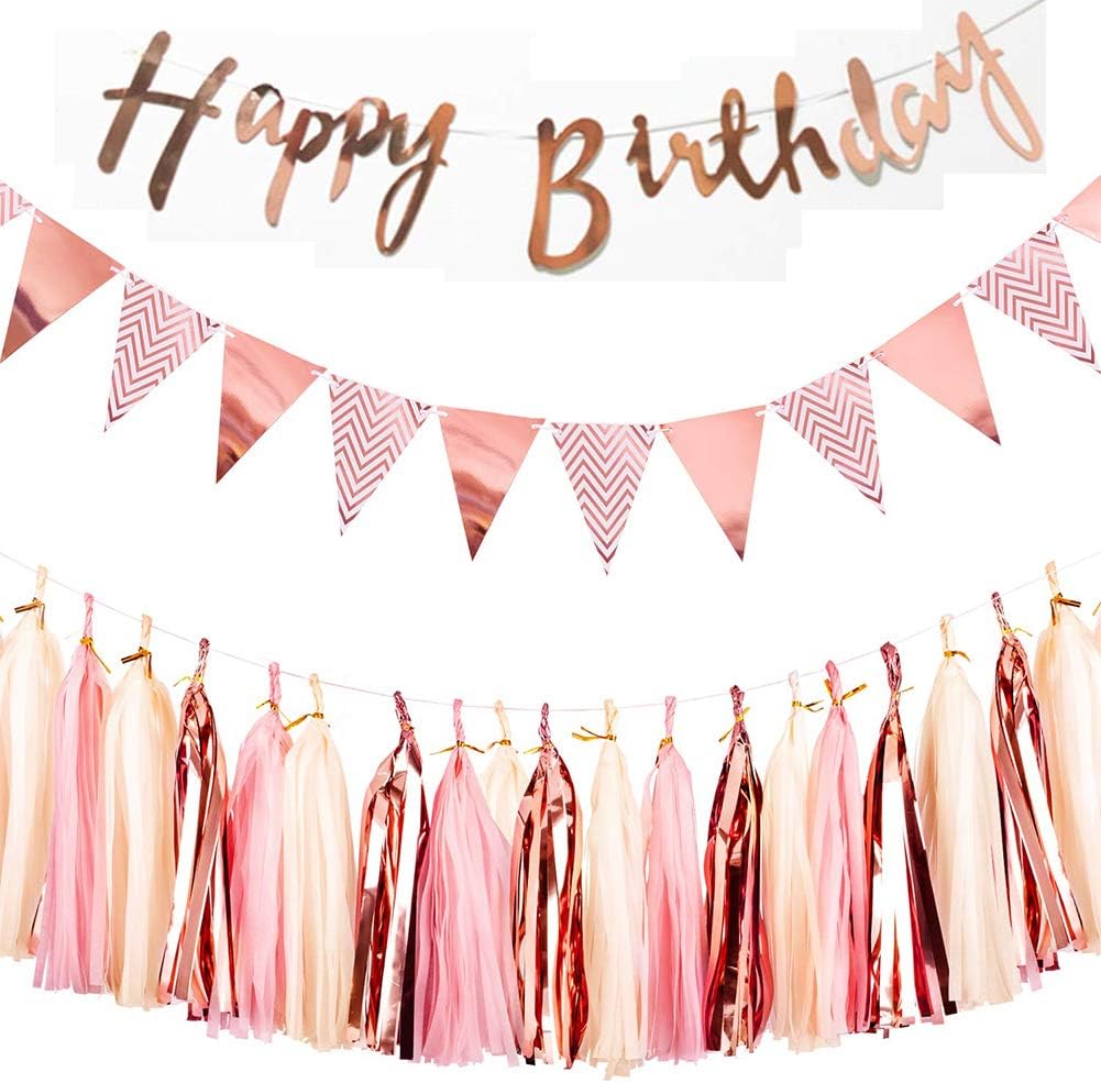 Zoomsky Decoration Anniversaire Licorne Banniere Banderole Happy Birthday Avec 6 Pcs Eventail Papier Rose Joyeux Anniversaire Fournitures De Fete Enfants Adulte Filles Garcon Bebe Baby Shower Decorations Et Accessoires De Fete Loisirs