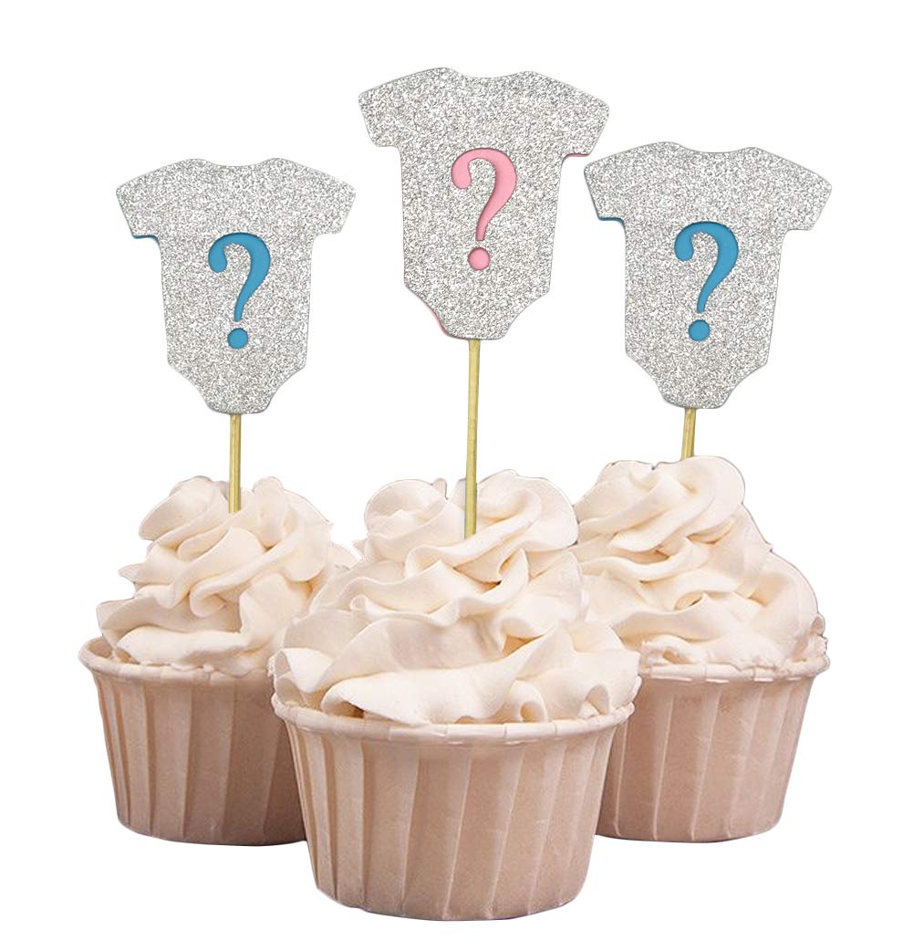 Darling Souvenir, Gender Reveal Glitter Cupcake Toppers, Boy Or Girl Baby Shower Dessert Decoration - Pack of 20