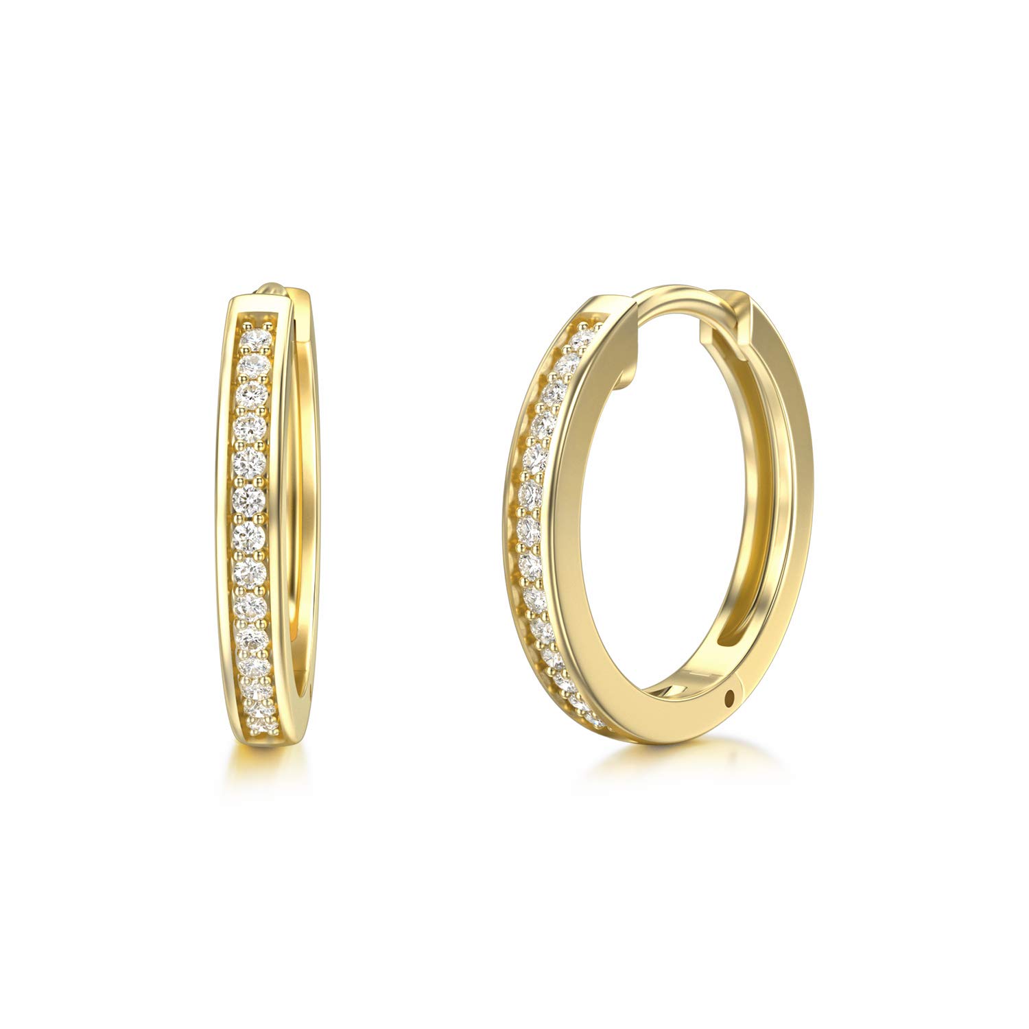 SISGEM 9 ct Gold Hoops Earrings for Women, Solid Gold Huggie Hinged Earrings with AAAAA Cubic Zirconia, for Ladies Mum Girl, Diameter 12mm