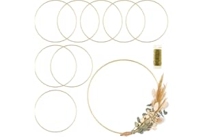 MJRASG 8 Pack Metal Rings for Crafts 18 Inches Macrame Rings Dream Catcher Supplies Floral Hoop Centerpieces Circle Centerpieces for Wedding Table Metal Circle Hoops for Crafts DIY Wreath Candle Rings, Gold