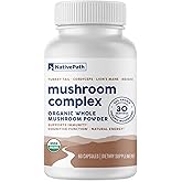 NativePath Mushroom Complex - Organic Lions Mane, Turkey Tail, Cordyceps & Reishi Supplement for Immune Support, Brain Focus & Energy - Beta-Glucans, Adaptogen, Vegan, Non-GMO - 60 Capsules
