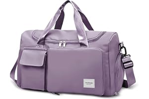 WOOMADA Foldable Travel Duffel Bag with Shoes Compartment, Overnight Bag with Wet Pocket & Trolley Sleeve, Weekender Bags for Women(A-grayish purple)