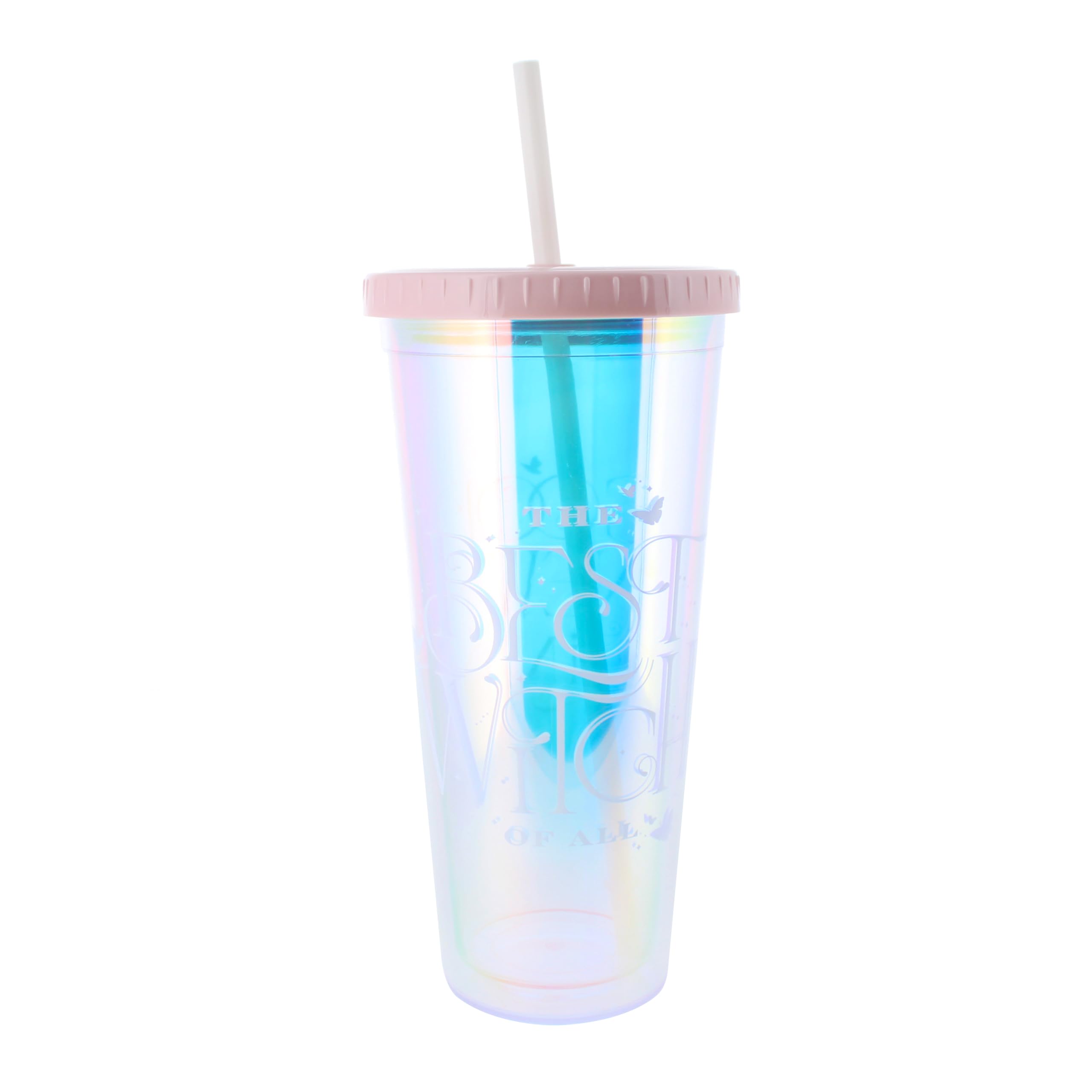Blueprint Collections Wicked Holographic Beaker with Straw and Lid | 650ml Capacity | Official Wicked Movie Merchandise | Glinda & Elphaba Gifts