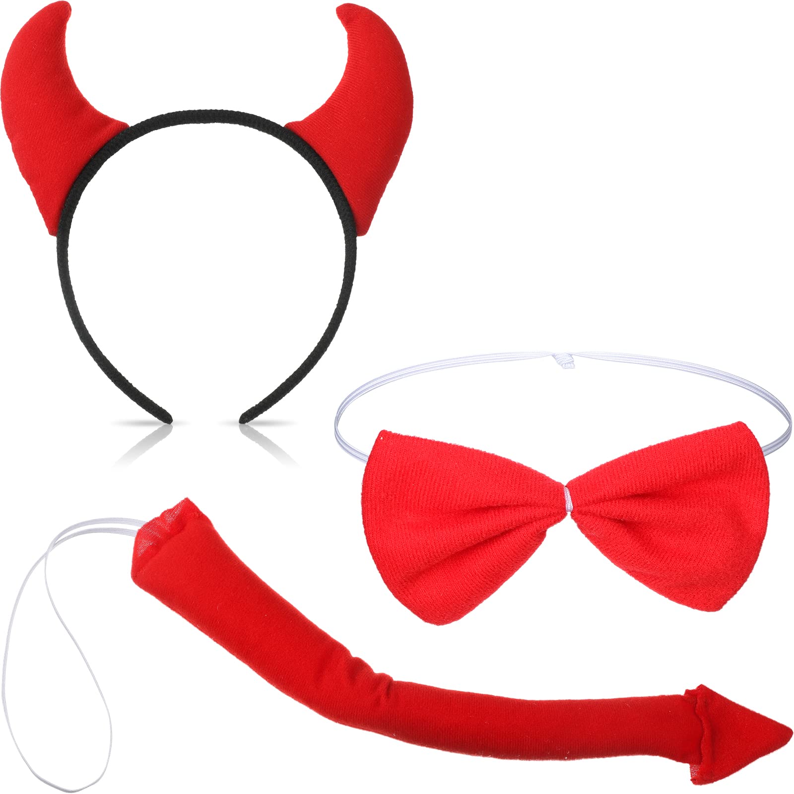 Xinnun 3 Pcs Devil Horns Accessories with Devil Horns Headbands Demon Tail and Bow Tie Devil Cosplay Costume Accessory for Carnival Cosplay Women Men Adults Halloween Party Supplies