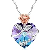 AOBOCO Christmas Gifts Purple Heart Crystal Necklace, Share Rose Get Love, Jewelry Gifts for Her