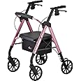 NOVA Star 8 Rollator Walker with Perfect Fit Size System, Lightweight & Foldable, Easy to Lift & Carry, Great for Travel, Color Pink
