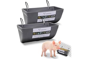 WISMOIER 2 Pack Chicken Feeder Feed Trough with Clips Hanging Fence Feeders for Goat Duck Sheeple Piglets Horse (Gray)