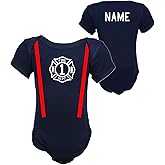 Fully Involved Stitching Firefighter Birthday Maltese Cross Personalized Navy Baby Bodysuit Only