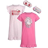 Sweet & Sassy Girls Nightgowns - 2-Piece Short Sleeve Night Gown Pajamas with Eye Mask Sleepwear Set for Girls (Size: 6-14)