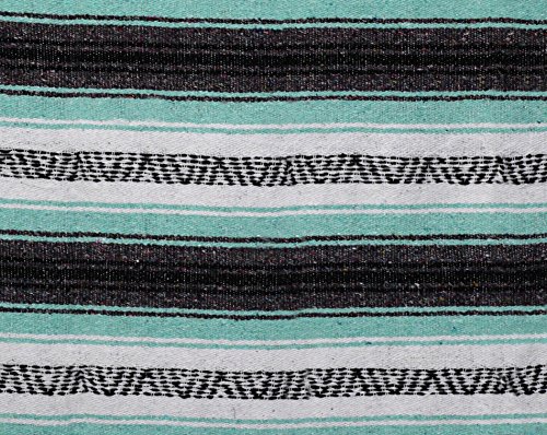Open Road Goods Mexican Blanket - Mint Teal & Grey Mexican Falsa Beach Blanket - Mexican Yoga Blanket, Picnic Blanket, or Home Throw. Handwoven - Thumbnail 5