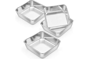 6 Inch Square Baking Cake Pans (4 Pcs), P&P CHEF Small Stainless Steel Lasagna Brownie Pan for Birthday Cake Bread Pie, Non-T