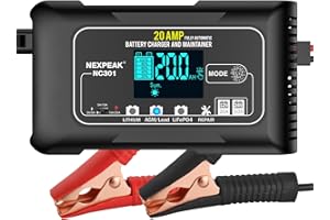 NEXPEAK 20-Amp Car Battery Charger, 12V and 24V Smart Fully Automatic Battery Charger Maintainer Trickle Charger w/Temperature Compensation for Car Truck Lawn Mower Boat Lead Acid Lithium LiFePO4 Batteries…