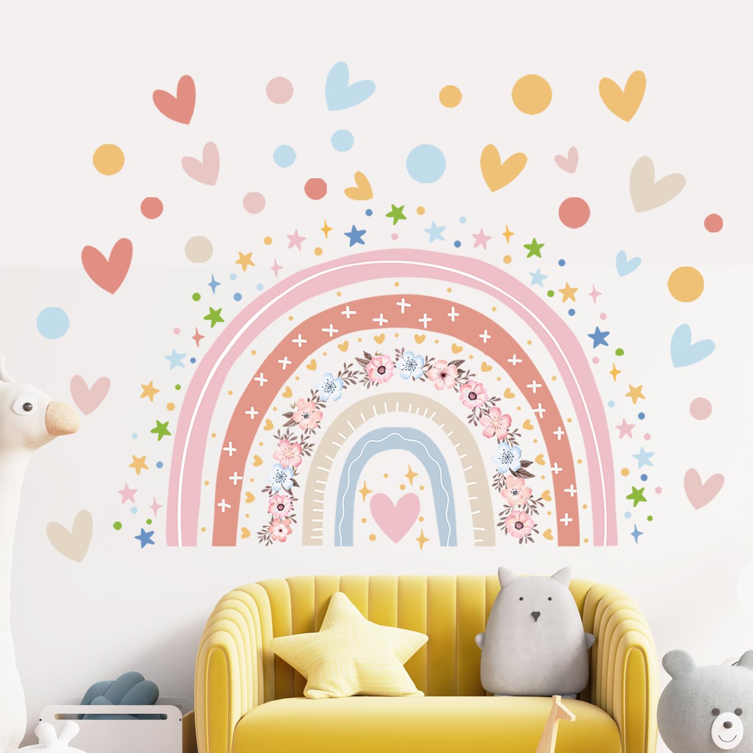 2 Sheets Rainbow Wall Decal, 11.8x35.4 Inch Boho Wall Stickers, Large Watercolor Rainbow Decal for Bedroom, Girl Boy