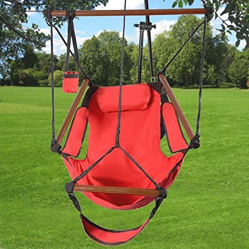 Furinho Bush - Outdoor Indoor Hammock Hanging Chair Air Deluxe Swing Chair Solid Wood 250lb (Red) YRS 1043