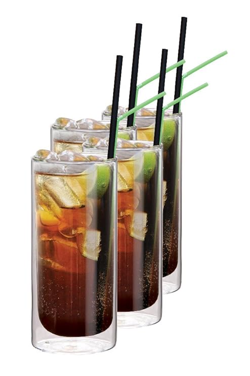 MAXXO doppelwandige gläser Cuba libre Cocktail longdrink set 4 x 400 ml, Set mit Schwebe-Effekt