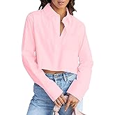 BONITEE Women Cropped Long Sleeve Button Down Shirts Spring Fall Casual Button Up Crop Blouses Sexy Lapel Tops with Pocket