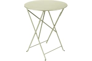 Fermob - Bistro 24" Round Table - Lacquered Steel Folding Table for Two to Three People - No Parasol Hole - Outdoor & Indoor Use - Willow Green