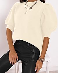Women's Puff Short Sleeve Sweater Tops 2025 Spring