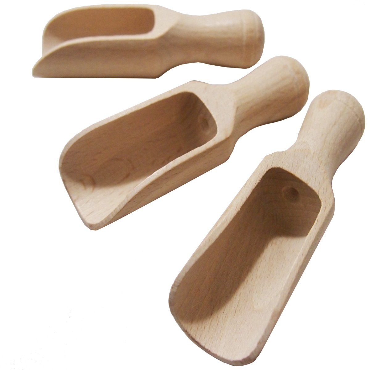 EFO Wooden Scoop 10cm 3-Pack | Mini Wooden Scoops for Spices, Tea, Salt, Rice | Versatile Measuring Spoon for Kitchen and Bathroom use | Handcrafted Natural Finish Utensil for Dry Goods | Buchenholz