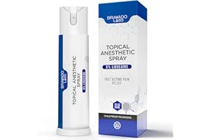 Bravado Labs 5% Lidocaine Topical Anesthetic Spray, External Analgesic OTC, Temporary Relief of Minor Pain & Itching from Fever Blisters, Cold Sores & Burns, Fast-Absorbing Child-Resistant Packaging