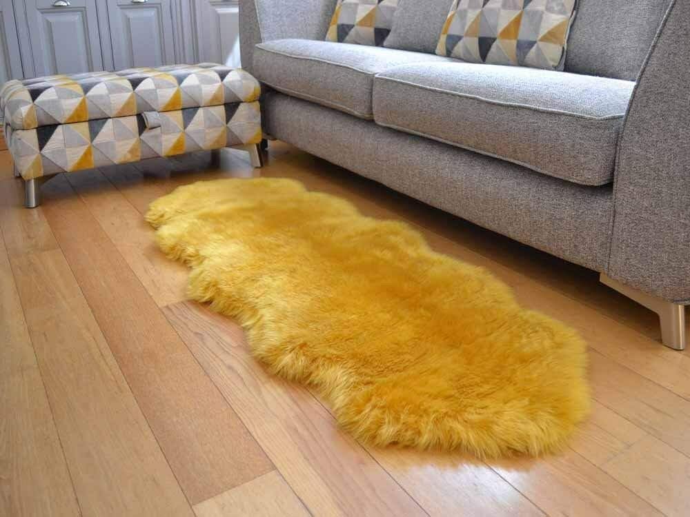 Rugs LTD Gold Ochre Mustard Faux Fur Sheepskin Style