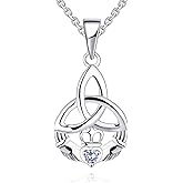 JO WISDOM 925 Sterling Silver Irish Celtic Heart Claddagh Pendant Necklace with Birthstones