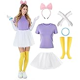Halfchet 6 Pcs Halloween Duck Costume Set Includes Top Footed Tights Bow Knot Hair Hoop Bracelet Party Gloves Tutu Skirt