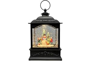 AOMIL Christmas Snow Globes Lantern with Music & Timer - USB/Battery Operated LED Glittering Globe Lantern, Snow Globe Decoration for Home Holiday Decor (Snowman)