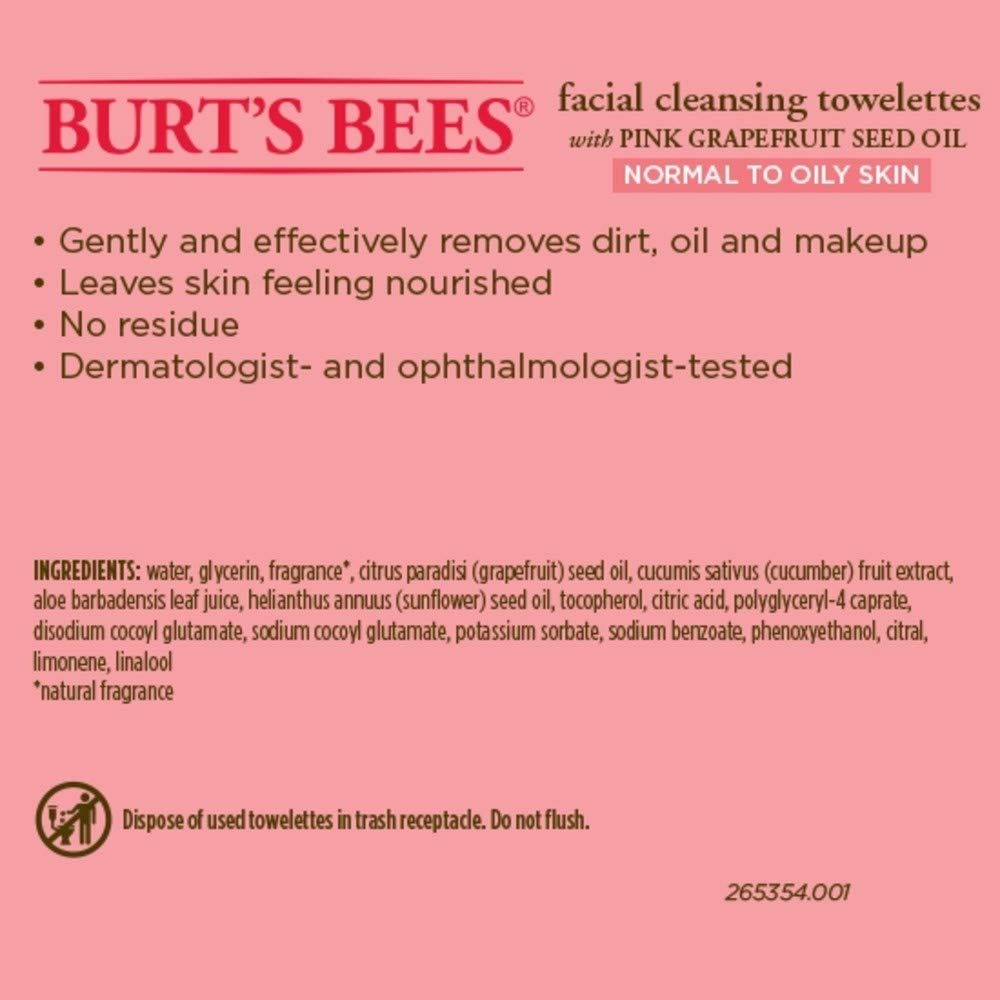 Burt's Bees Facial Cleansing Towelettes for Normal to Oily Skin, Pink Grapefruit, 30 Count: Beauty