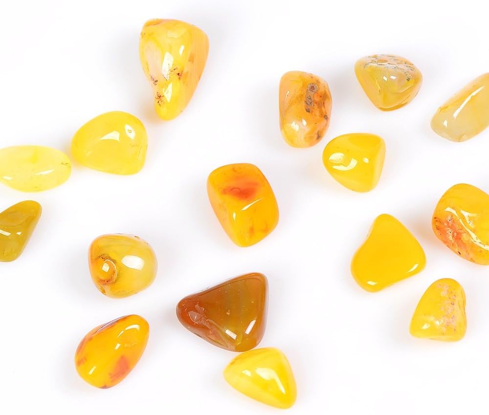 OCN-HEALING 200g Crystal Tumbled Polished Natural Agate Gravel Stones for Plants and Crafts - Small Size - 7mm to 9mm Avg (Yellow Agate) : Garden & Outdoor