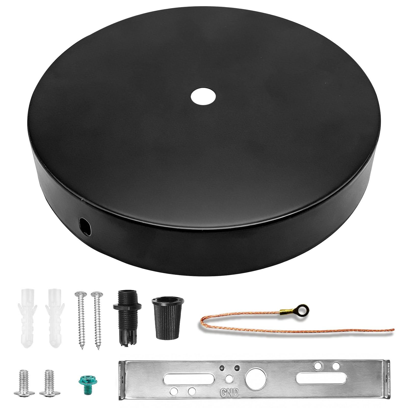 GXF 1/8 Ceiling Lighting Modern Canopy Kit, Black Ceiling Light Cover Plate DIY Pendant Light Fixtures Chandelier Kit with Mounting Hardware Includes Loop, Cross Bar and Mounting Screws