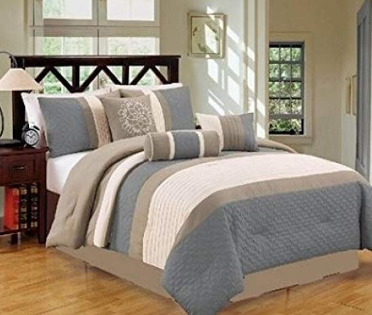 JBFF Bed in Bag Microfiber Luxury Comforter Set, Cal King, Blue Gray